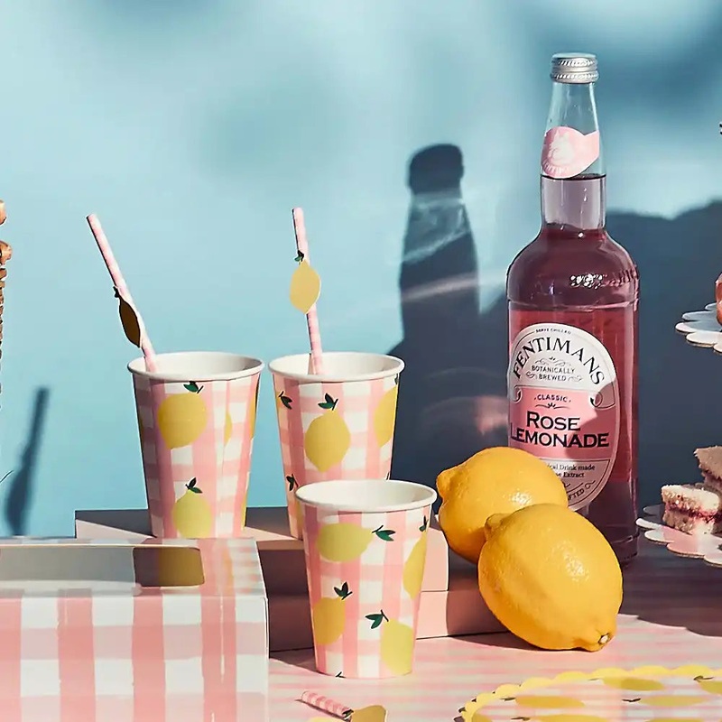 Lemon & Gingham Paper Cups (x8)