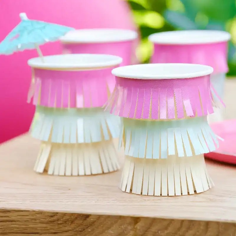 Hawaiian Tassel Fringe Paper Cups (x8)