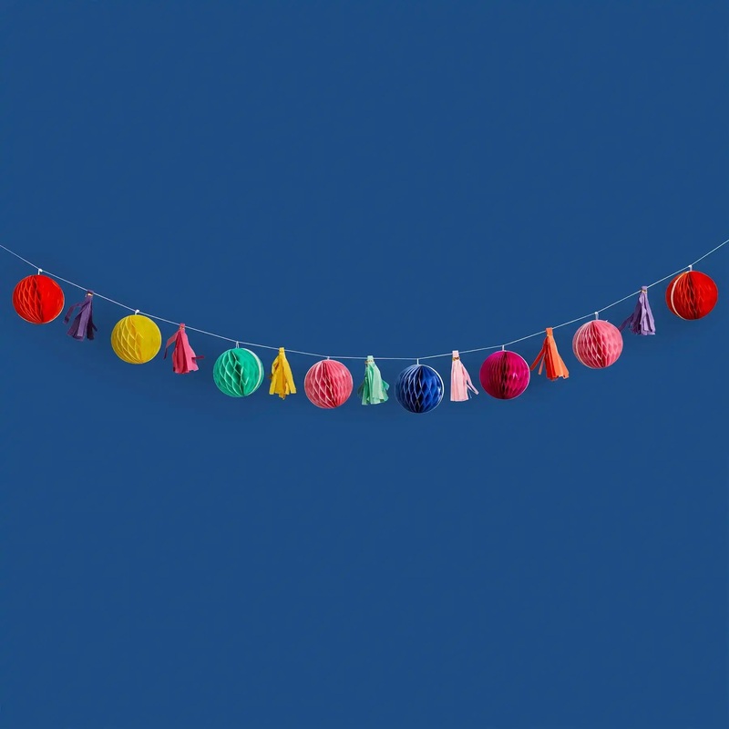 Bright Coloured Honeycomb & Tassel Garland (2m)
