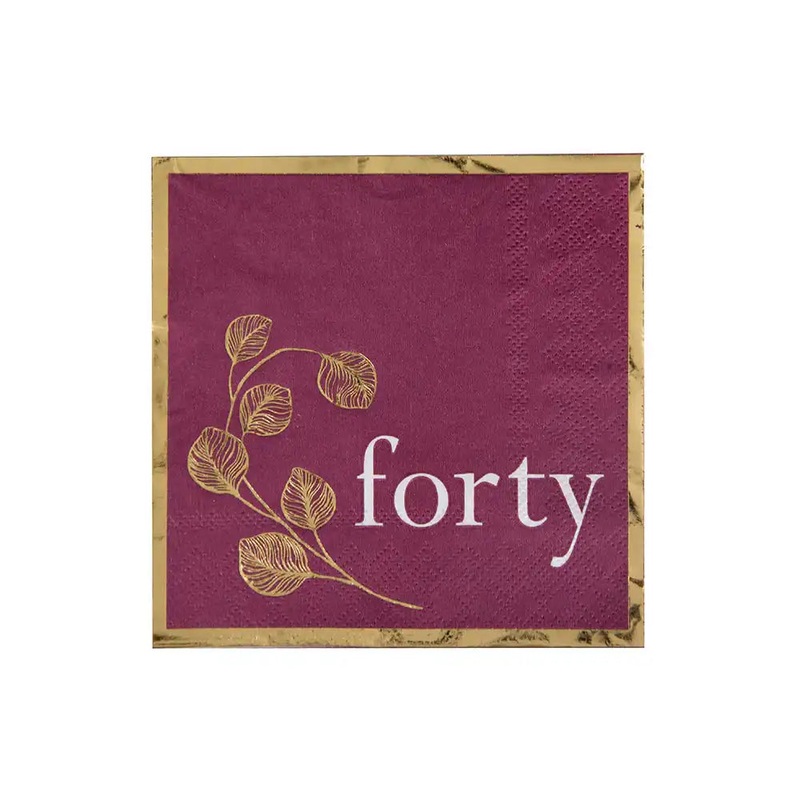 40th Birthday Mauve Cocktail Paper Napkins (x20)