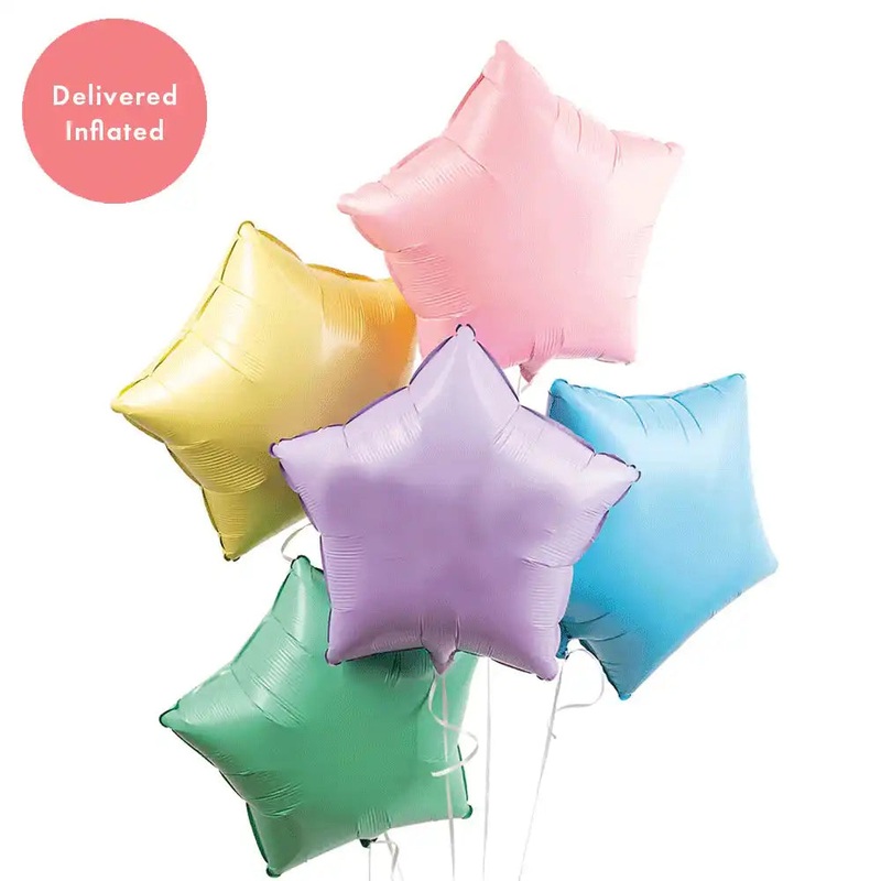 Inflated Balloon Bunch - Pastel Rainbow Stars