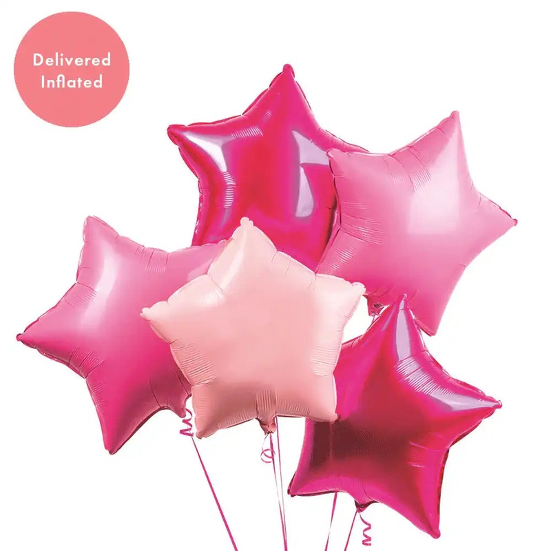 Inflated Balloon Bunch - Pink Stars