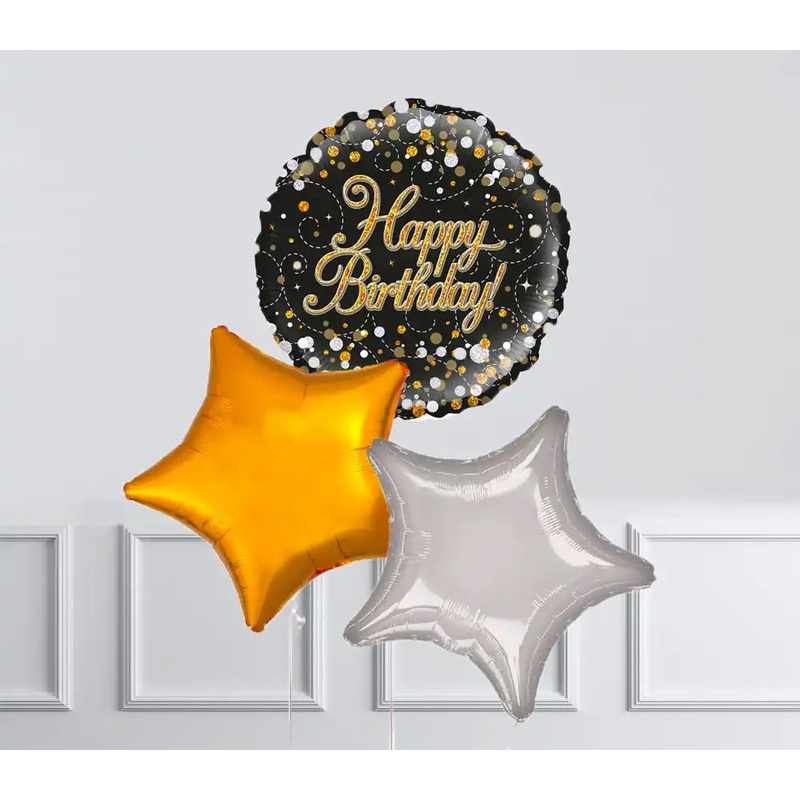 Inflated Balloon Bunch - Sparkle Fizz Black & Gold