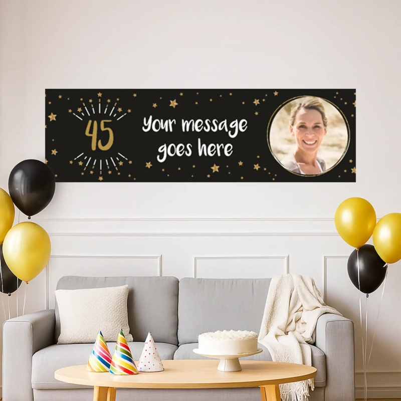 Black & Gold Any Age Personalised Party Banner