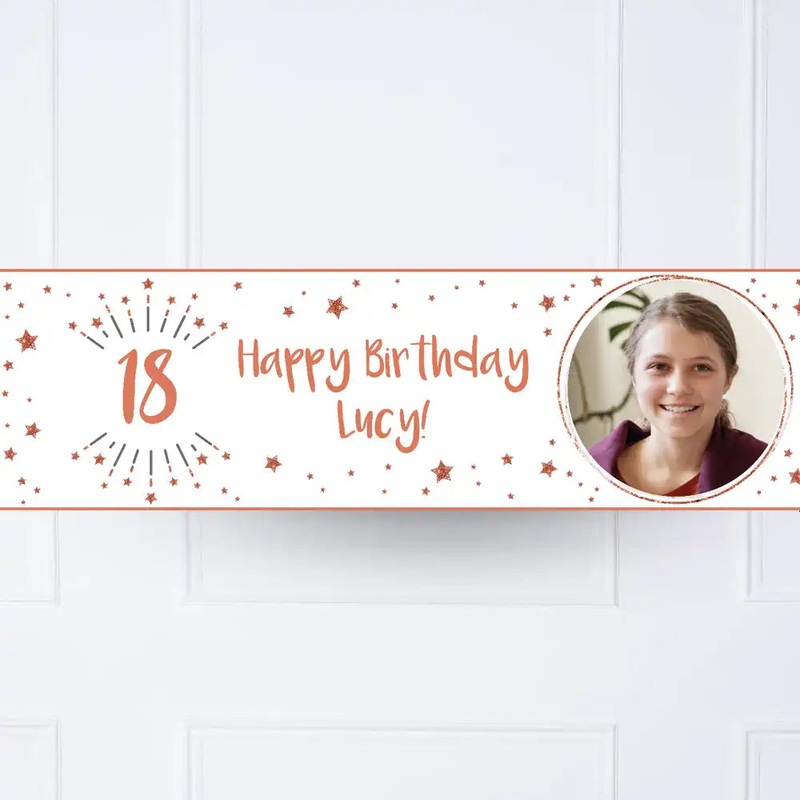 White & Rose Gold Any Age Personalised Party Banner