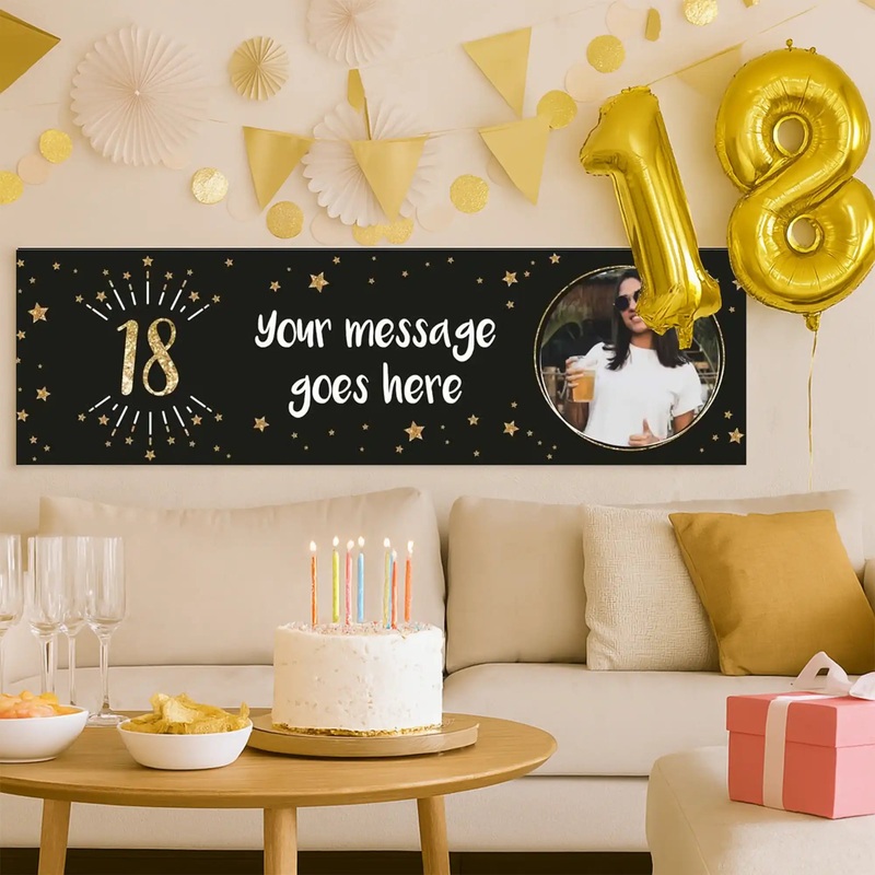Black & Gold 18th Personalised Party Banner