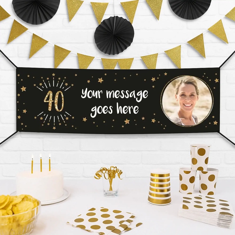 Black & Gold 40th Birthday Personalised Party Banner