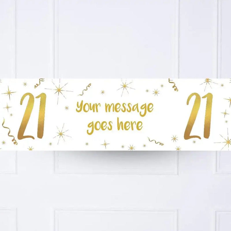 White & Gold 21st Personalised Party Banner