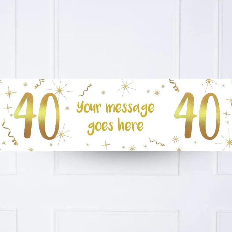 White & Gold 40th Personalised Party Banner