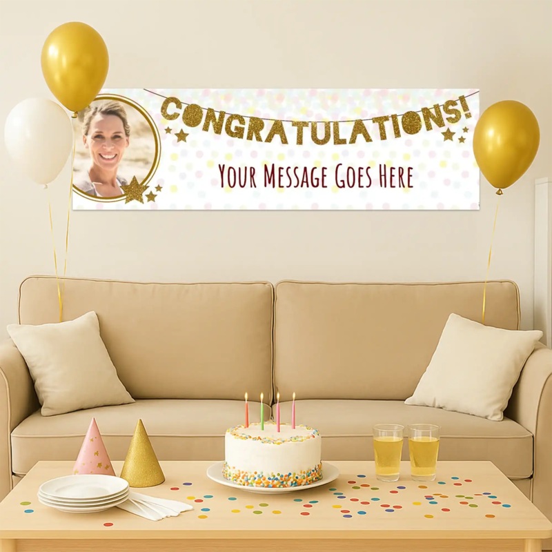Gold Garland Congratulations Personalised Party Banner
