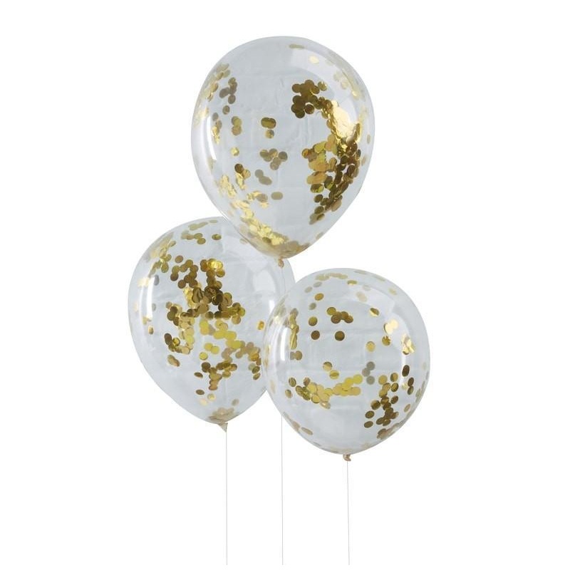 PACK OF 5 LATEX - CONFETTI FILLED - GOLD