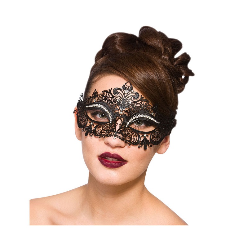 FILIGREE METAL EYEMASK - BLACK WITH DIAMANTES