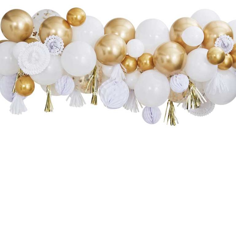 BALLOON & FAN GARLAND BACKDROP - GOLD
