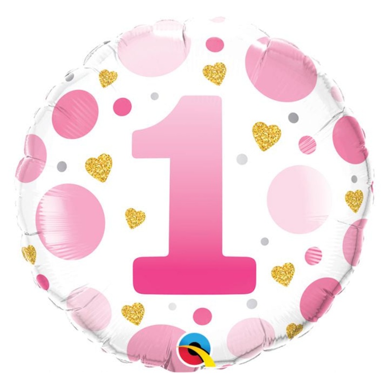 18 FOIL BALLOON - AGE 1 PINK DOTS