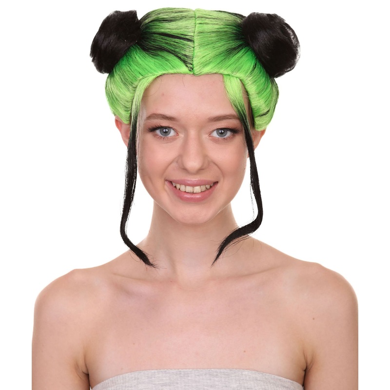 Billie Buns | Green and Black Sad Pop Space Buns  | Premium Halloween Wig