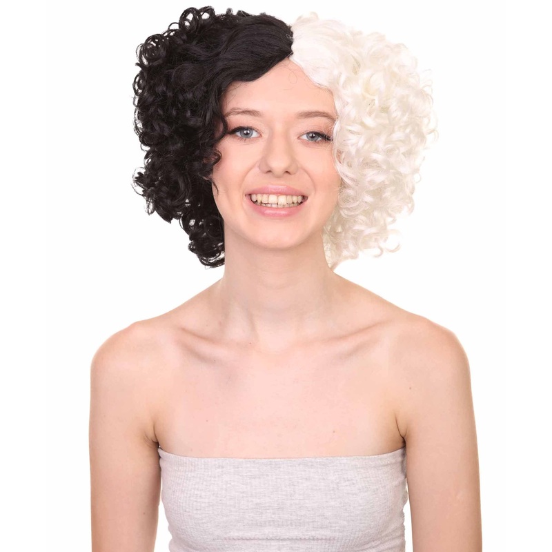 Cruel Ella Wig for Women  Evil Madame Inspired Cosplay Wig, Black and White Curly Wig, Cruella Halloween Costume Wig, Synthetic Hair