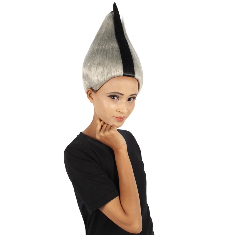 Black White Troll | Unisex Two Tone Black and White Troll Wig | Premium Breathable Capless Cap