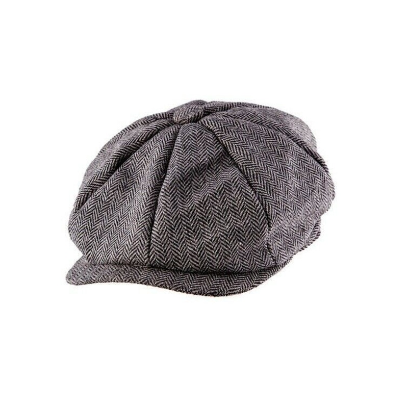 PEAKY FLAT CAP - GREY HERRINGBONE