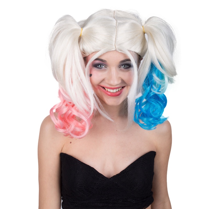 Bubblegum Villain | Women's Multi Color Straight Shoulder Pigtails Length Trendy Bubblegum Villain Wig