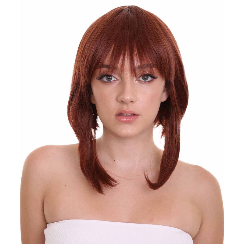 CW Women's Medium Length Brown Straight 14 School Girl Anime Wig - Capless Cap Heat Resistant Fibers - Unconventional Bob wig Style