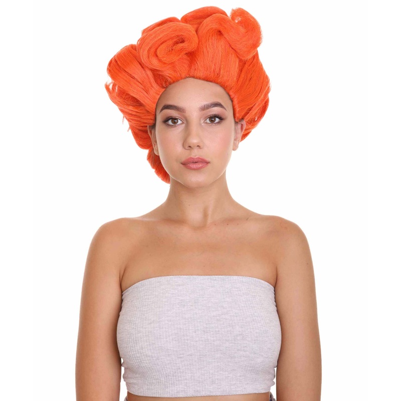 Womens Short Length Orange Straight Pinned Up Wig | Premium Breathable Capless Cap