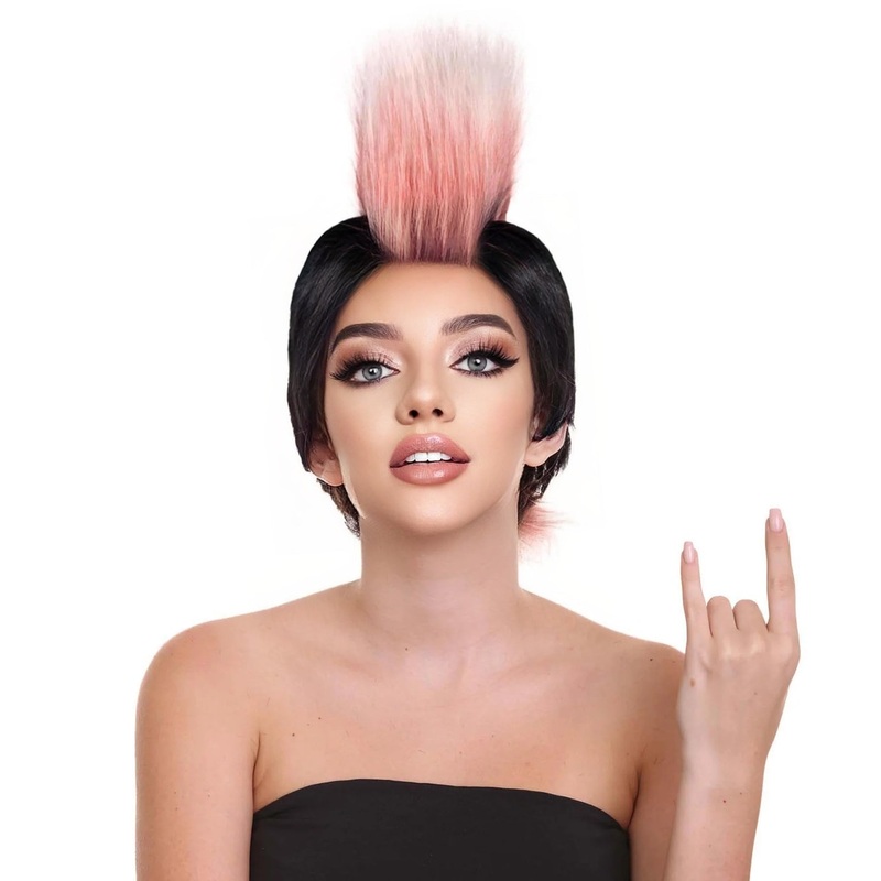 Barb Mohawk | Rock Star Full Black & Pink Mohawk Wig | Premium Halloween Wig