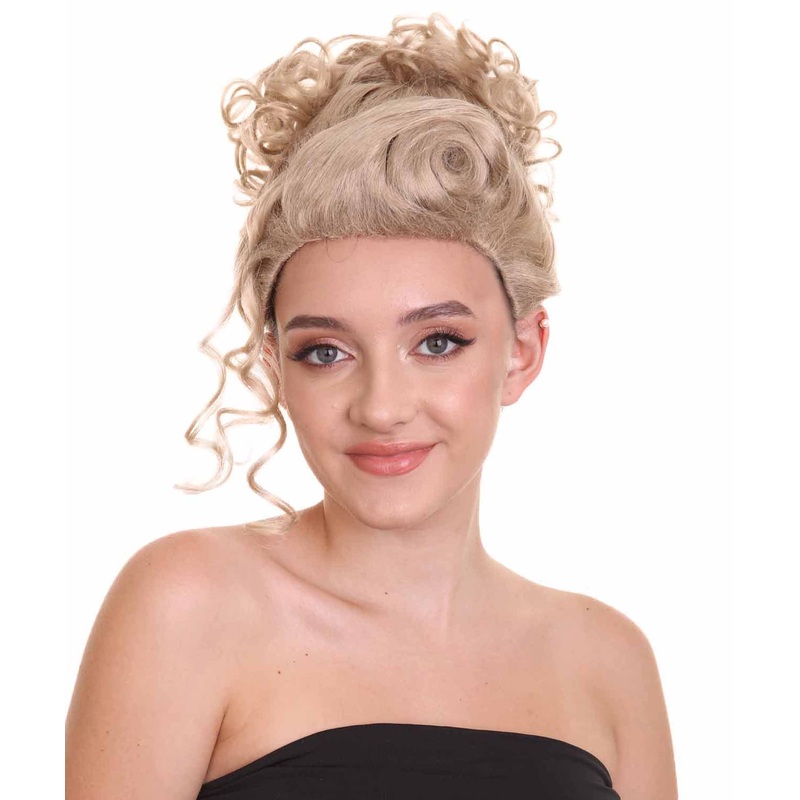 Womens Short Length Blonde Curly Pinned Up Calm Down Fancy Wig | Premium Breathable Capless Cap