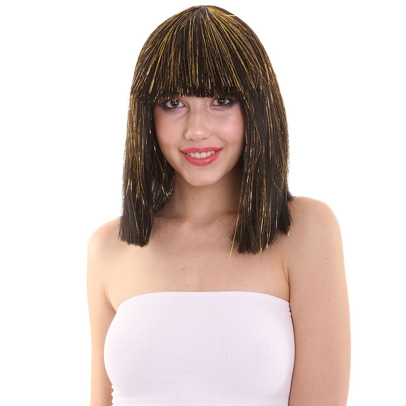 Cleopatra costume with Gold Bob Tinsel Wig Highlights | Halloween Rave Haircut