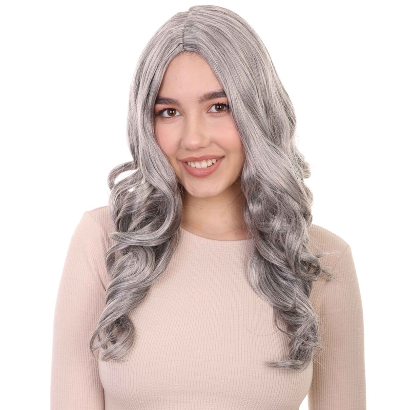 Womens Medium Wavy Wigs | Gray Fancy Wigs | Premium Breathable Capless Cap