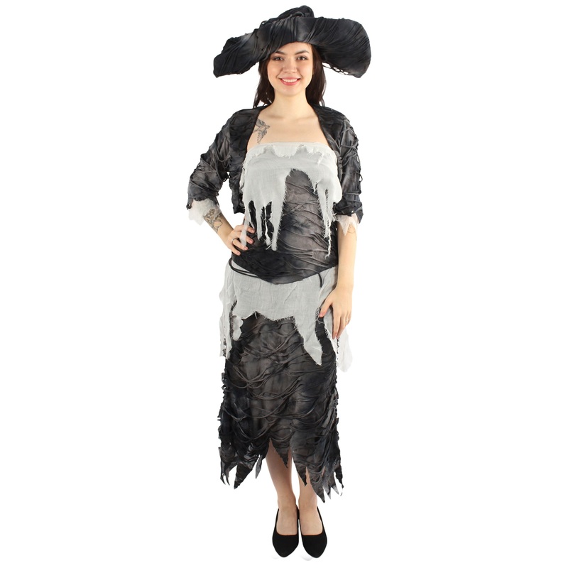 Women Ghost Pirate Costume , Black And White Fancy Halloween Costume