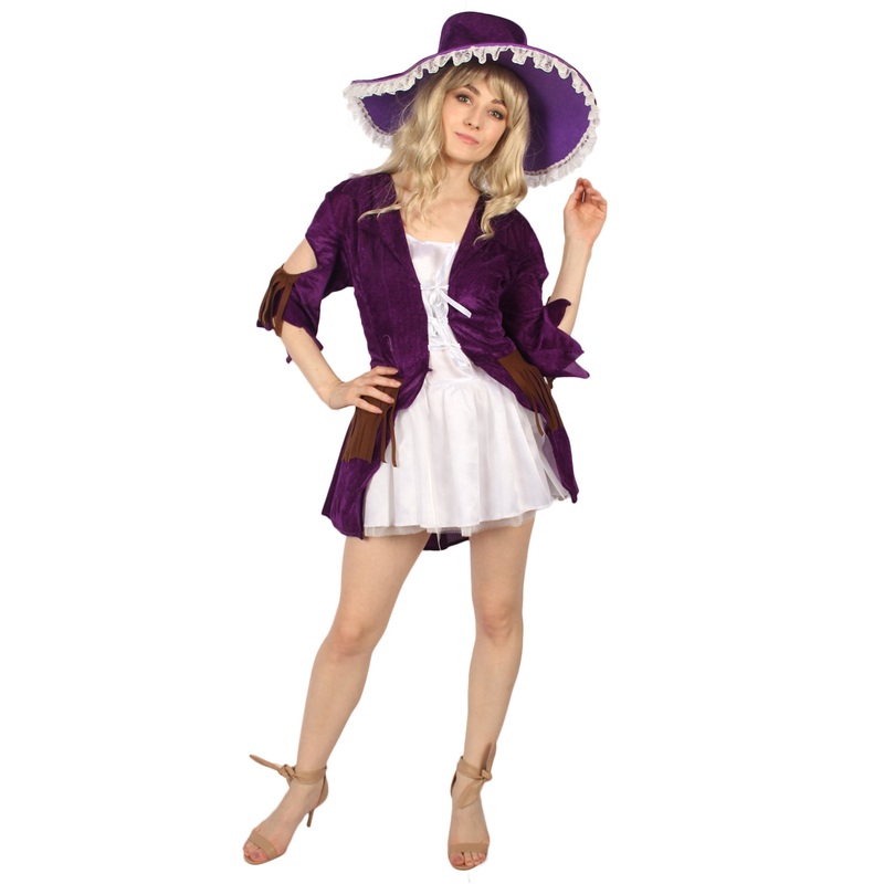 Women Ghost Pirate Costume, White & Dark Purple Fancy Costume