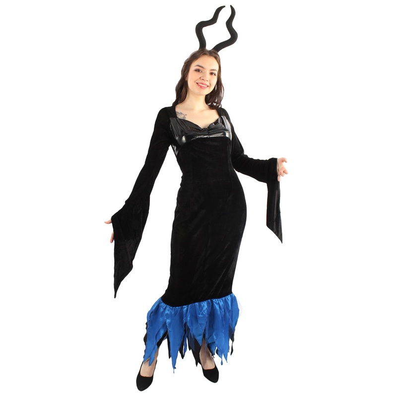 Women Lady Maleficent Costume | Black & Blue Halloween Costume