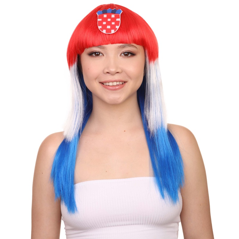 Croatia Flag Sport Party Long Bob Wig | Premium Breathable Capless Cap