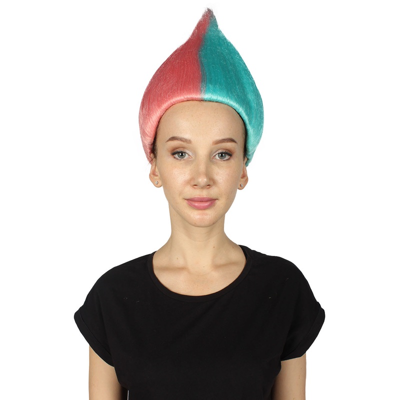 Womens Pink & Blue Two-tone Troll Wig | Premium Breathable Capless Cap