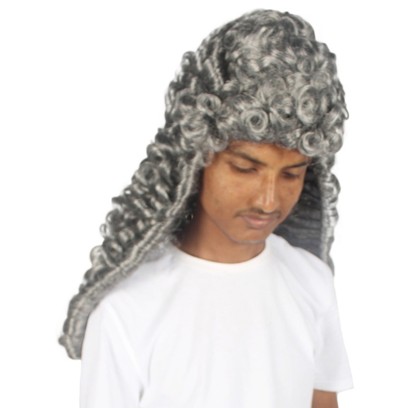 Colonial Men Judge Curly Long Grey Wig | Premium Breathable Capless Cap