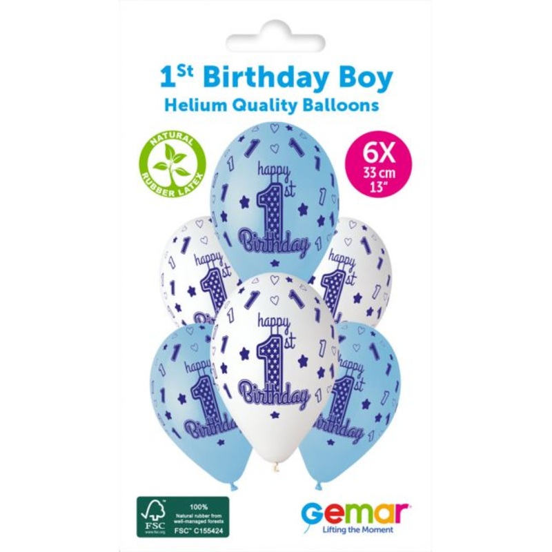 13 LATEX - 1st BIRTHDAY BOY - PACK OF 6