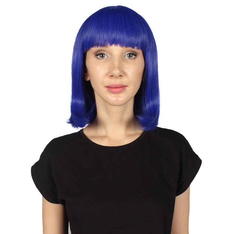 Womens Medium Bob Dark Blue Fancy Wig |  Premium Breathable Capless Cap