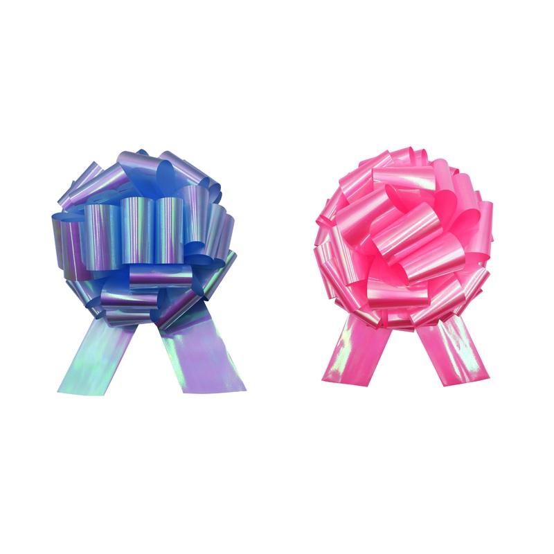 Gender Reveal Pink & Blue 14 Iridescent Metallic Large Instant Pull Bow Wedding