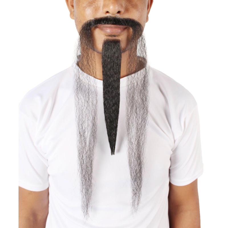 Chinese Emperor Beard | Extra Long Black Mustache perfect for Fancy