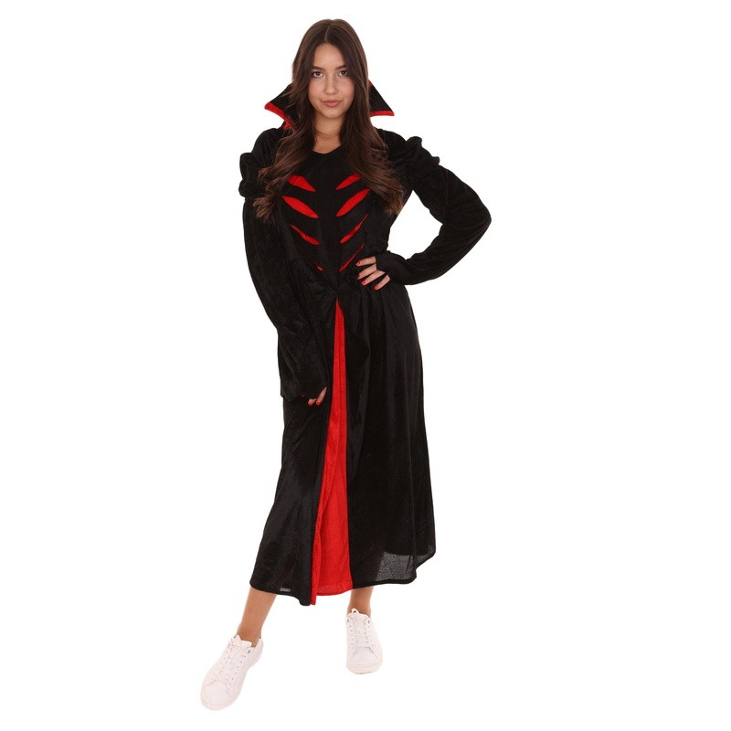 Women's Queen of Vampires Costume | Black & Red Halloween Costume