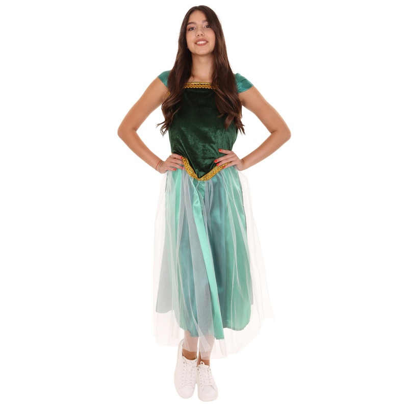 Womens Animated Movie Ann Sister Green and Blue Gown Costume| Flame-retardant Synthetic Materials