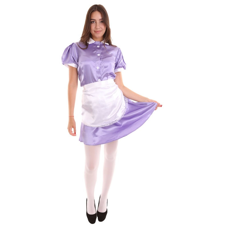 Women's French Apron Maid Uniform Costume | Medium Purple Fancy Costume