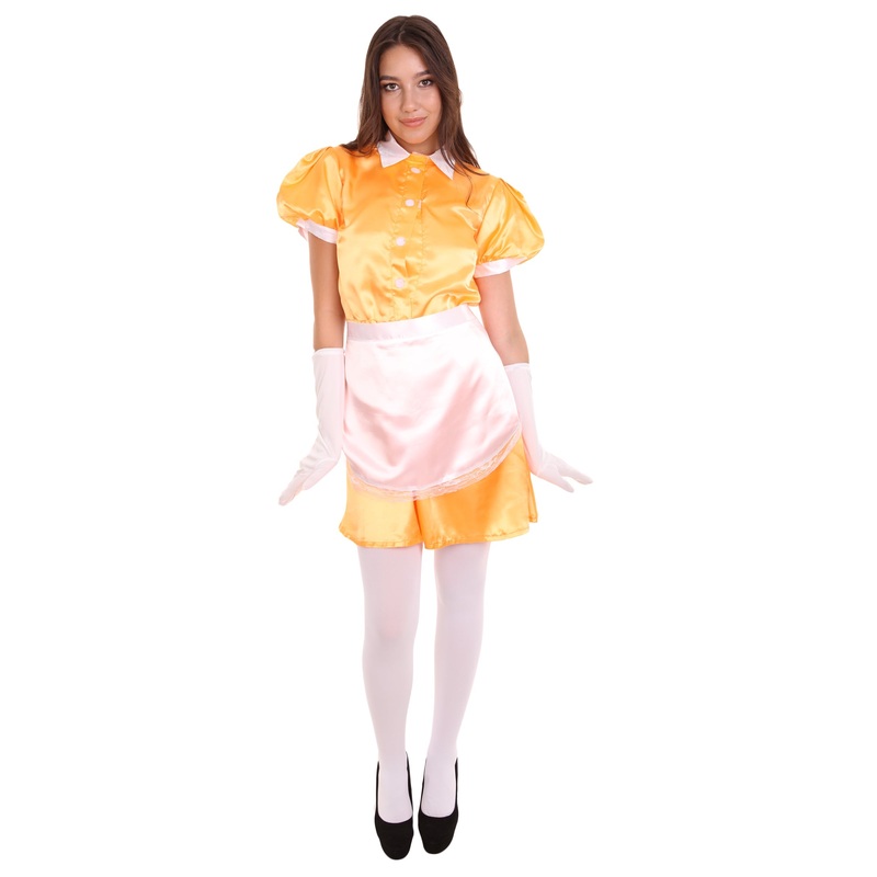 Women's French Apron Maid Uniform Costume | Orange Fancy Costume