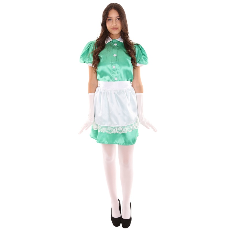 Women's French Apron Maid Uniform Costume | Green Fancy Costume