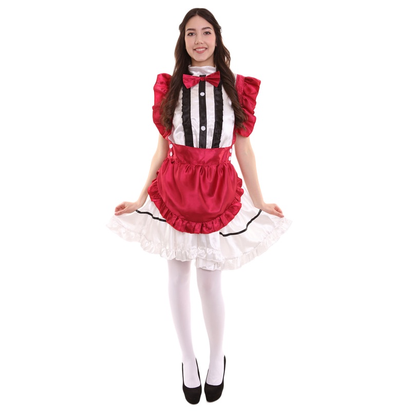 Women's Anime Fancy French Maid Fancy Uniform Costume |  Dark Red Fancy Costume