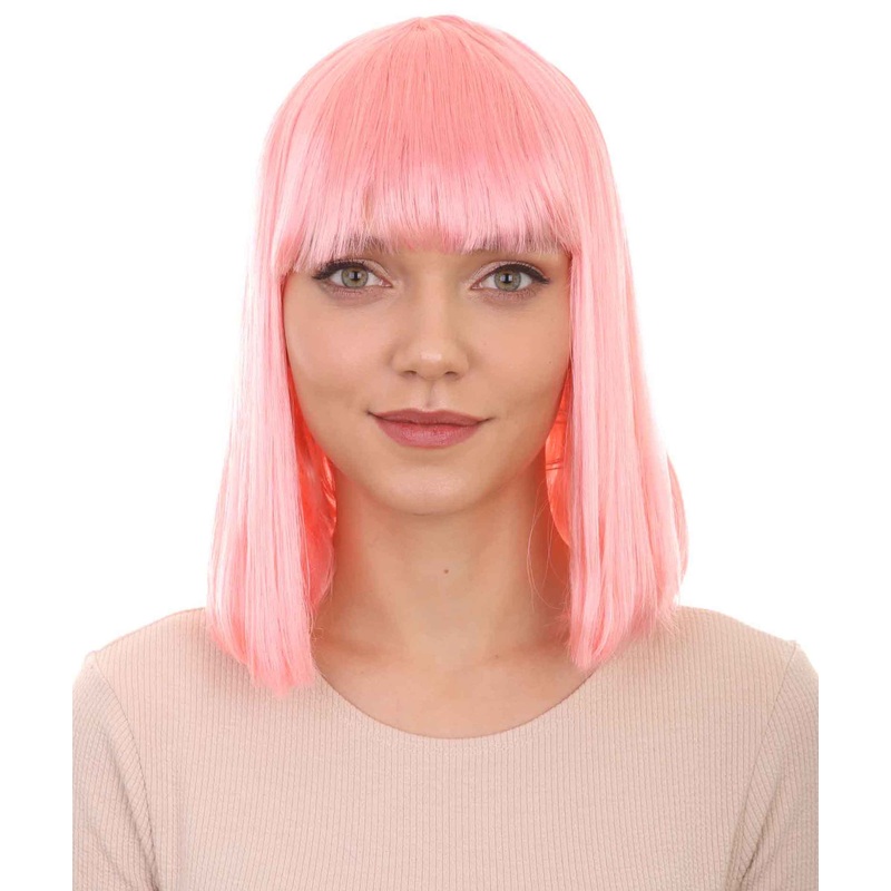 Womens Party Bob Wig | Pink Halloween Bob Wigs | Premium Breathable Capless Cap