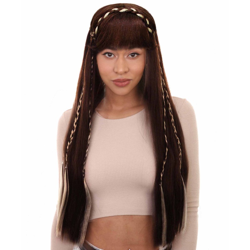 Womens Renaissance Lady Medieval Princess Highlights Wig | Brown Historical Wigs | Premium Breathable Capless Cap