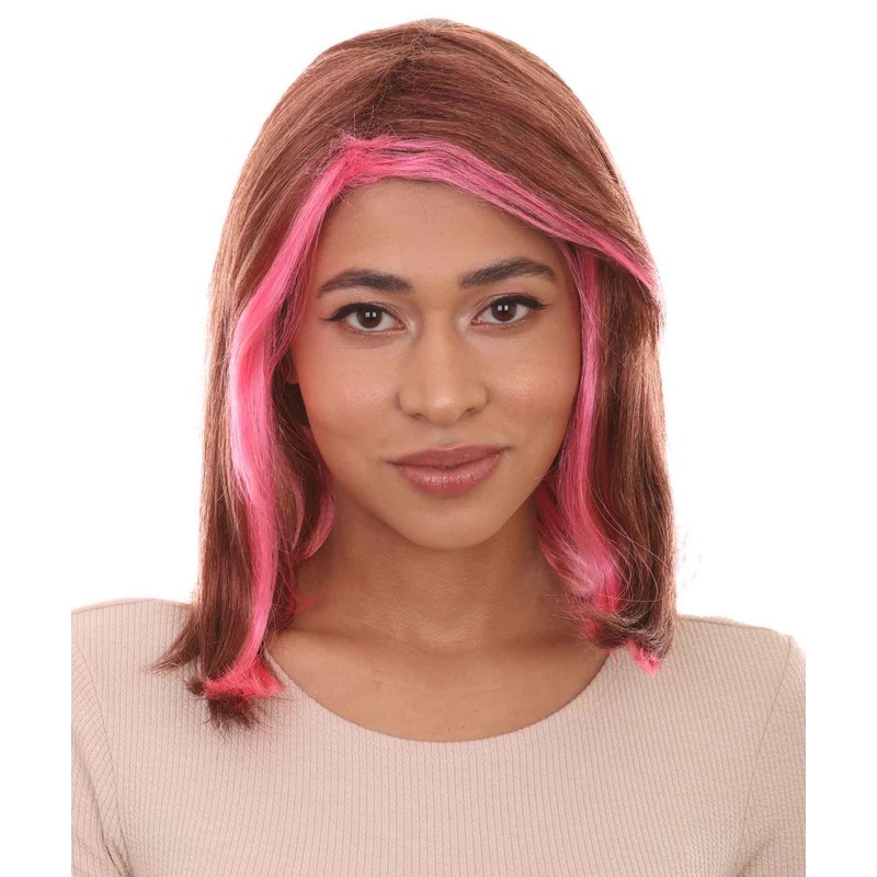 Womens Two-tone Wig | Brown & Pink Party Wigs | Premium Breathable Capless Cap