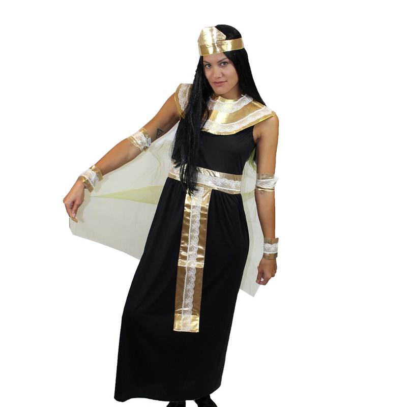 Women's  Egyptian Queen Historical Halloween Costume, Black & Gold Fancy Costume
