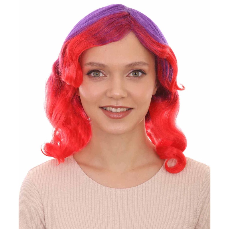 Womens Long Wavy Two-tone Wig | Purple & Red Colorful Wigs | Premium Breathable Capless Cap